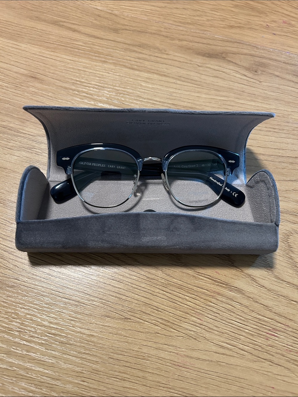 Oliver Peoples Cary Grant 2, 48-20. Navy and Silver Semi-Rim Round Glasses